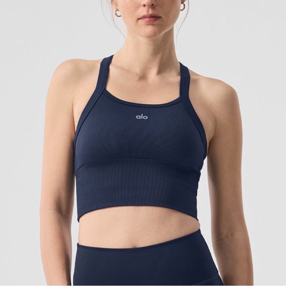 ALO Seamless Ribbed Favorite Bra Tank- Navy Blue